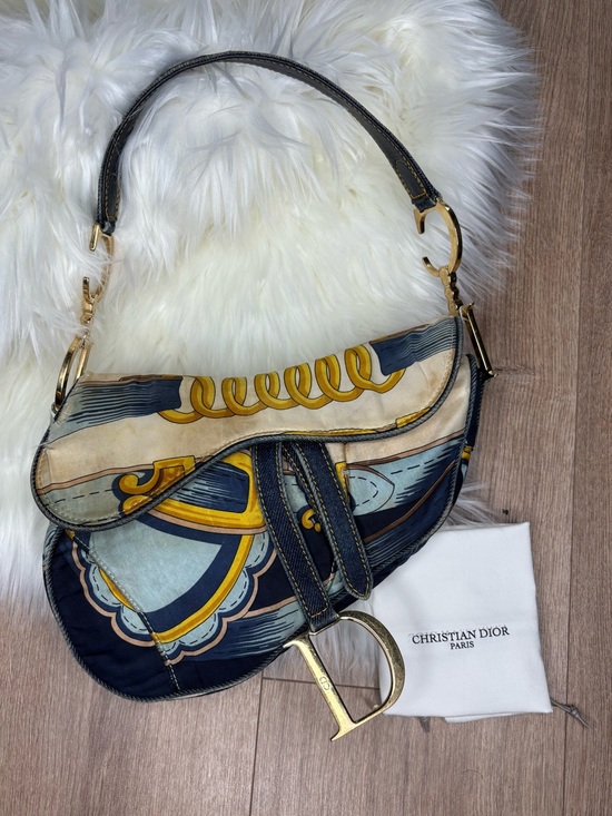 Dior Handbags - 💙 RARE✨ Dior Blue Saddle Satin Chain Print Bag